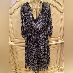 BILA-77 Elegant Blue Floral Dress, size.XL